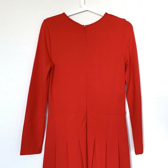 J. Crew Red Long Sleeve Pleated Ponte Dress - Picture 7 of 8